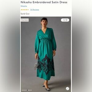 Nikasha Anthropologie Satin Embroidered Dress